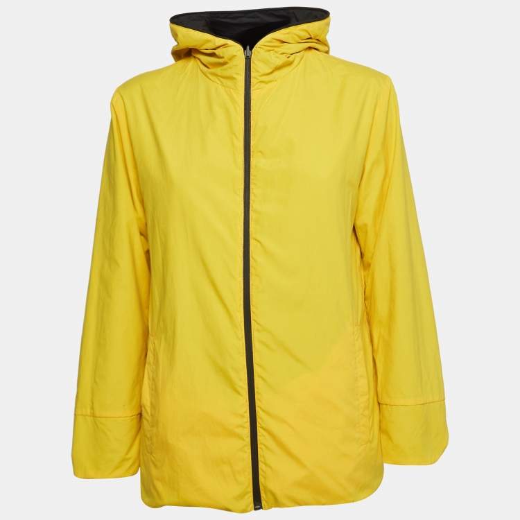 Pre Owned Fendi Grey/Yellow Eyes Applique Synthetic Reversible Hooded Jacket S