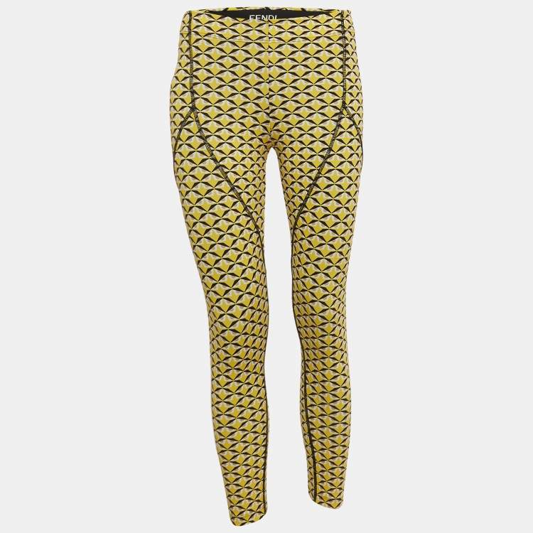 Pre Owned Fendi Yellow Monster Eyes Printed Jersey Leggings S
