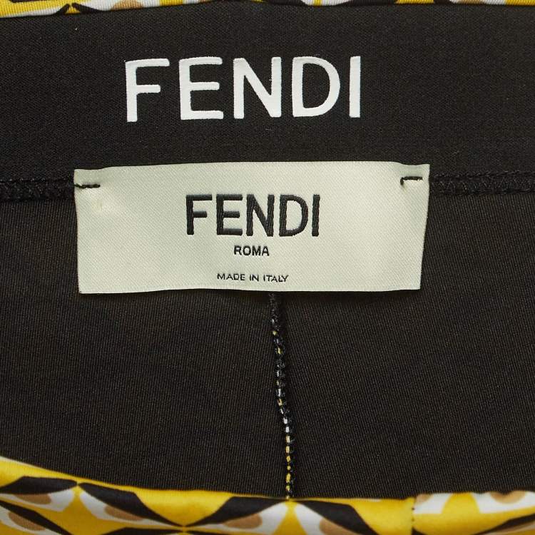 Pre Owned Fendi Yellow Monster Eyes Printed Jersey Leggings S