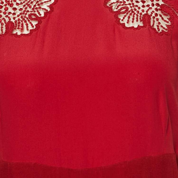 Pre Owned Fendi Red Silk Pleated Midi Dress M