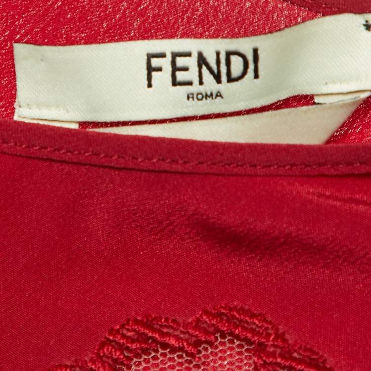 Pre Owned Fendi Red Silk Pleated Midi Dress M