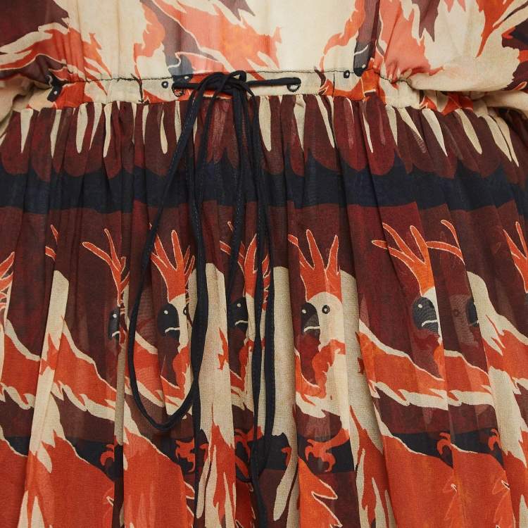 Pre Owned Fendi Multicolor Parakeet Print Silk Embellished Tiered Maxi Dress M