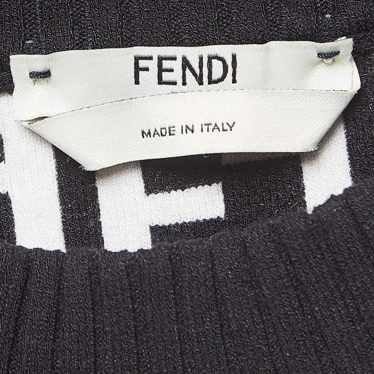 Pre Owned Fendi Monochrome Zucca Jacquard Knit Cut-Out Sweatshirt S