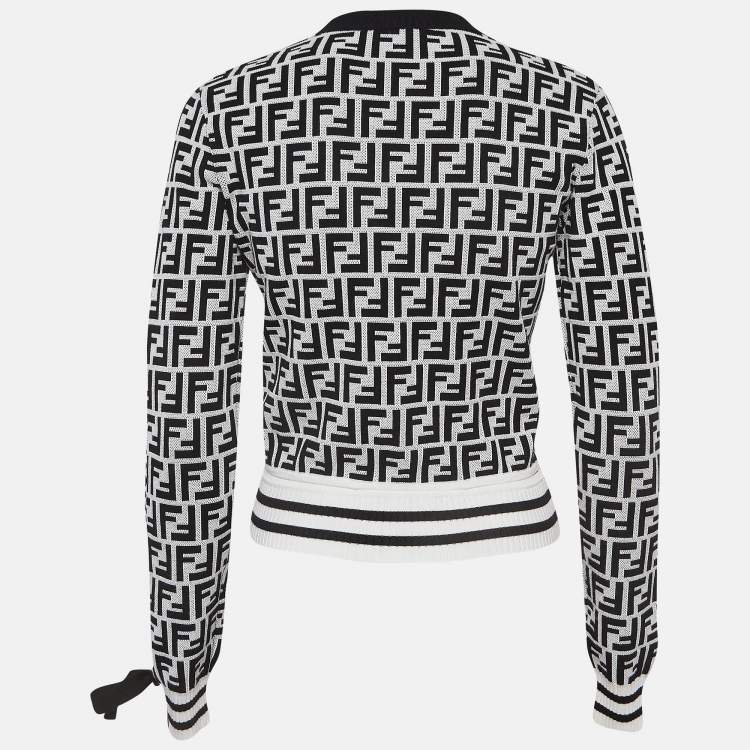 Pre Owned Fendi Monochrome Zucca Jacquard Knit Cut-Out Sweatshirt S
