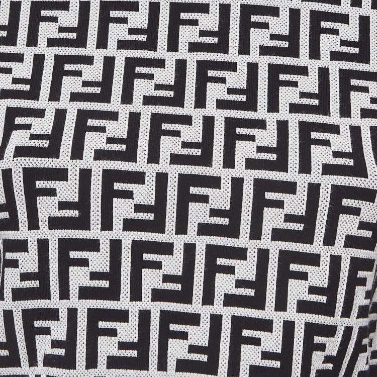 Pre Owned Fendi Monochrome Zucca Jacquard Knit Cut-Out Sweatshirt S