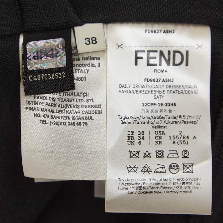 Pre Owned Fendi Black Knit Logo Paneled Midi Dress S