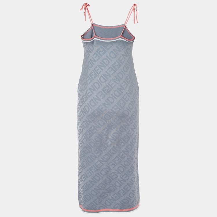 Pre Owned Fendi Grey Monogram Knit Sleeveless Midi Dress M