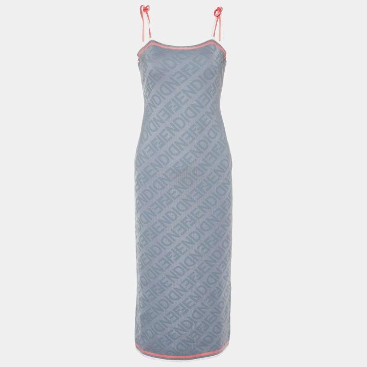 Pre Owned Fendi Grey Monogram Knit Sleeveless Midi Dress M
