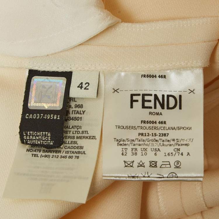 Pre Owned Fendi Cream Contrast Trim Wool Blend Flared Pants M