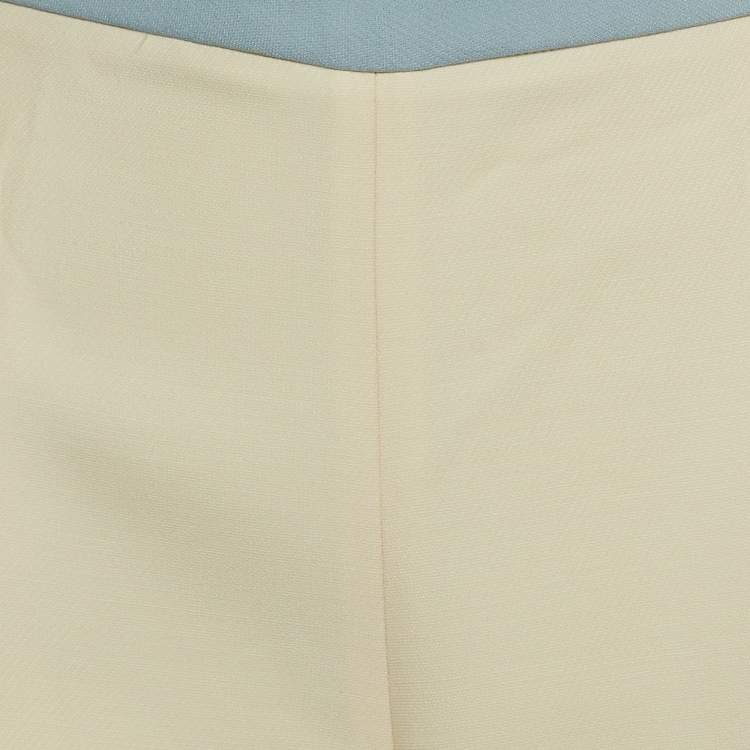 Pre Owned Fendi Cream Contrast Trim Wool Blend Flared Pants M