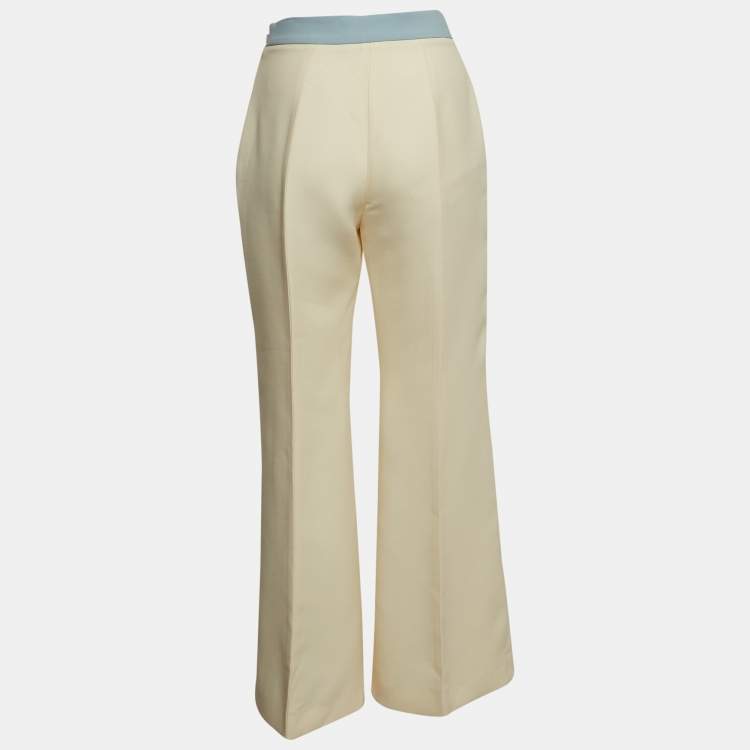 Pre Owned Fendi Cream Contrast Trim Wool Blend Flared Pants M