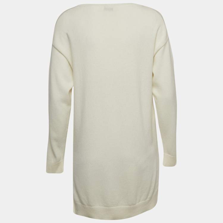 Pre Owned Fendi Off White Embroidered Knit Cashmere Sweater M