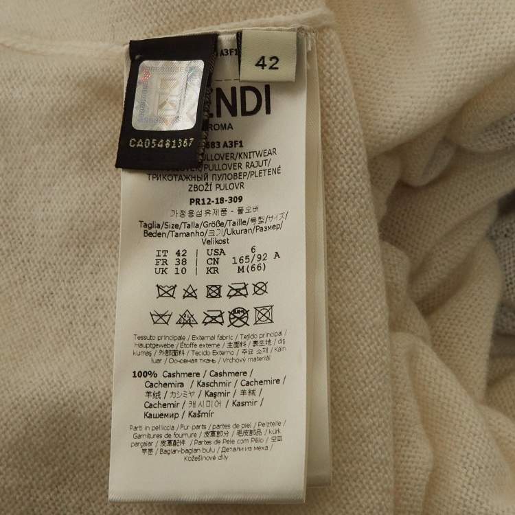 Pre Owned Fendi Off White Embroidered Knit Cashmere Sweater M