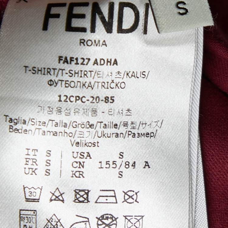 Pre Owned Fendi Burgundy Embossed Logo Print Cotton Crew Neck T-Shirt S