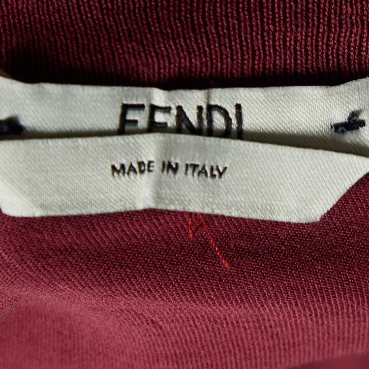 Pre Owned Fendi Burgundy Embossed Logo Print Cotton Crew Neck T-Shirt S