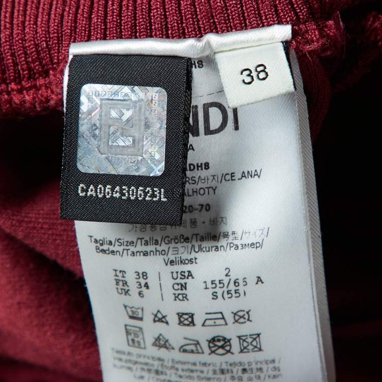 Pre Owned Fendi Maroon Jersey Logo Band Trim Track Suit S