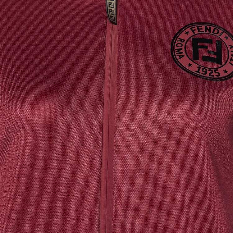 Pre Owned Fendi Maroon Jersey Logo Band Trim Track Suit S