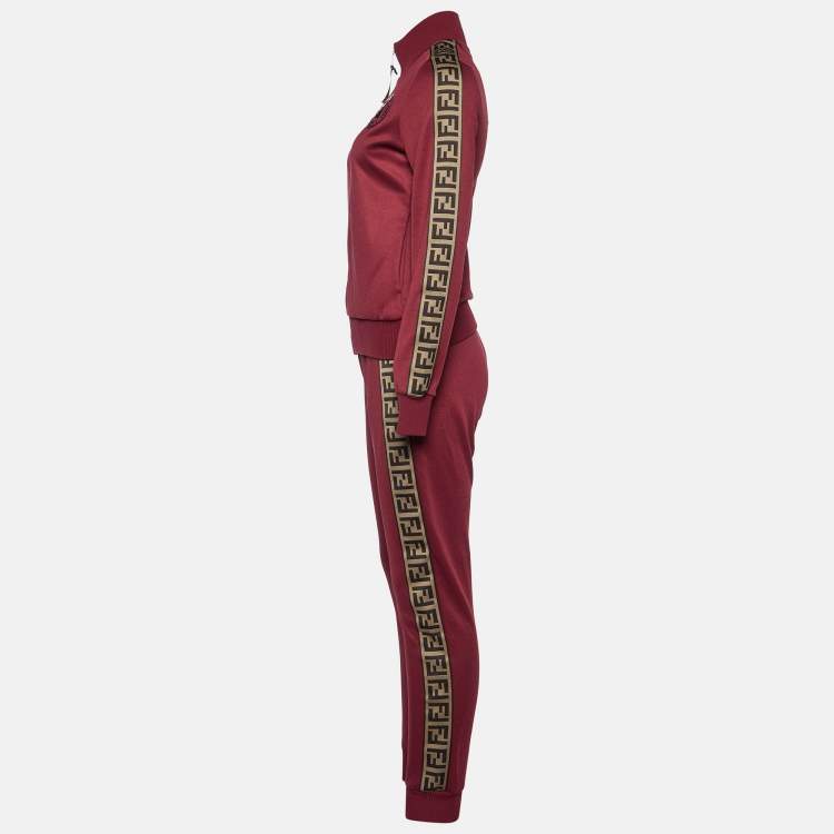 Pre Owned Fendi Maroon Jersey Logo Band Trim Track Suit S