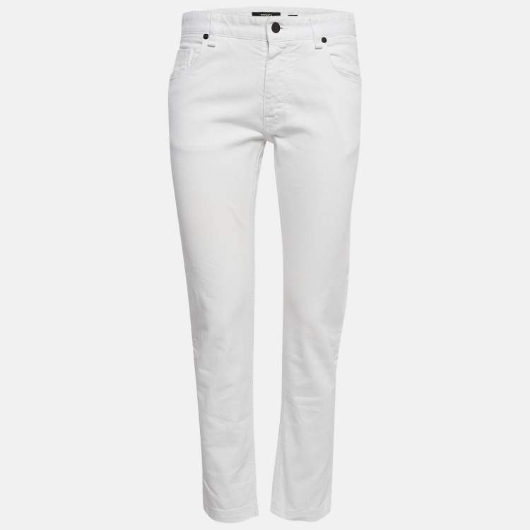Pre Owned Fendi White Denim Logo Printed Jeans L Waist 31"