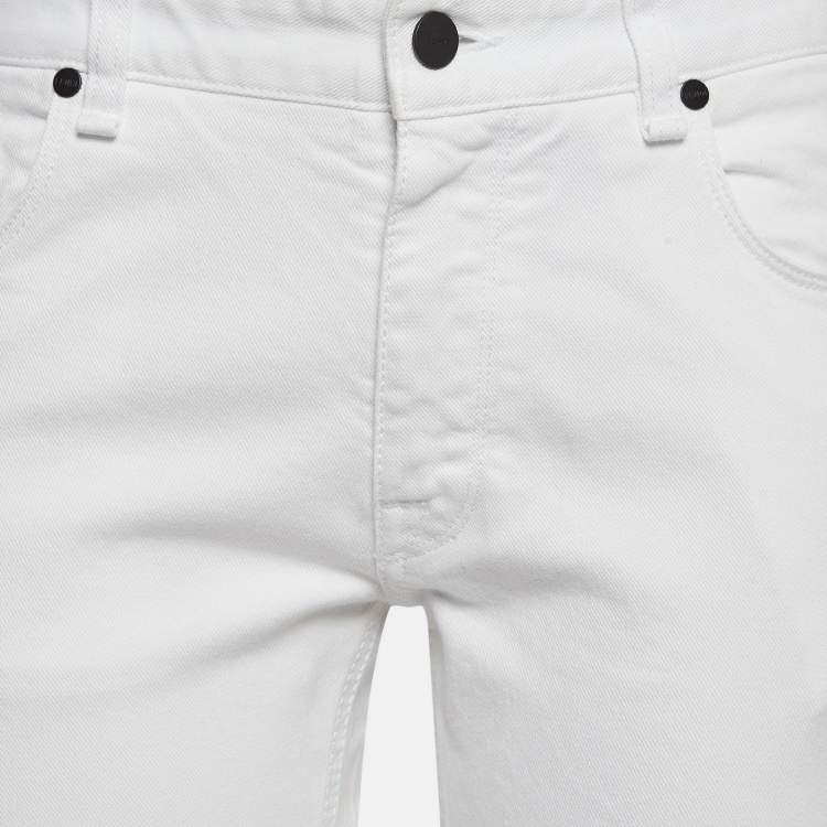 Pre Owned Fendi White Denim Logo Printed Jeans L Waist 31"