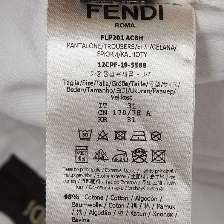 Pre Owned Fendi White Denim Logo Printed Jeans L Waist 31"