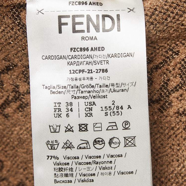 Pre Owned Fendi Brown Jacquard Knit Trouser and Cardigan Set S
