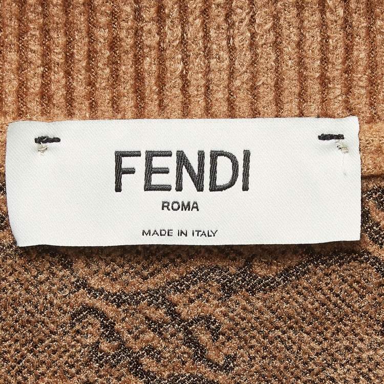 Pre Owned Fendi Brown Jacquard Knit Trouser and Cardigan Set S