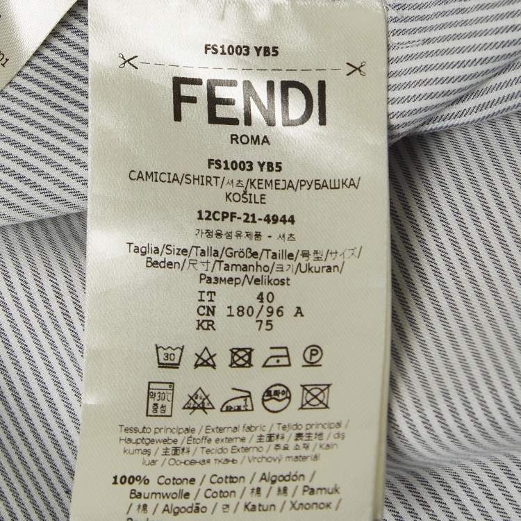 Pre Owned Fendi White/Blue Pinstripe Cotton Buttoned Up Shirt S