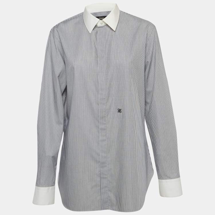 Pre Owned Fendi White/Blue Pinstripe Cotton Buttoned Up Shirt S
