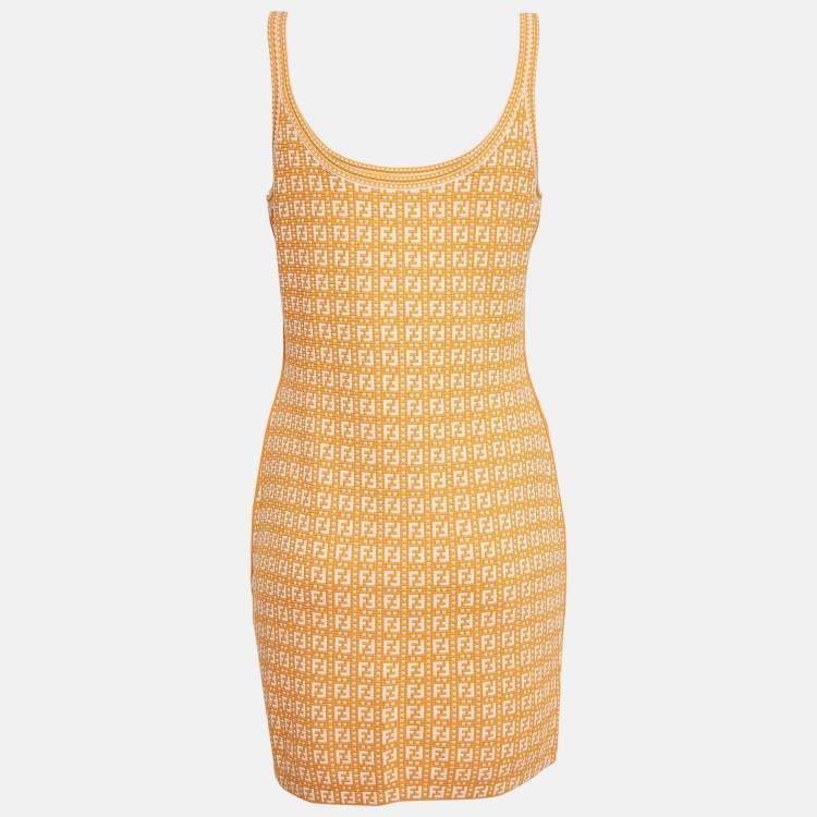 Pre Owned Fendi Orange Zucca Knit Mini Bodycon Dress M
