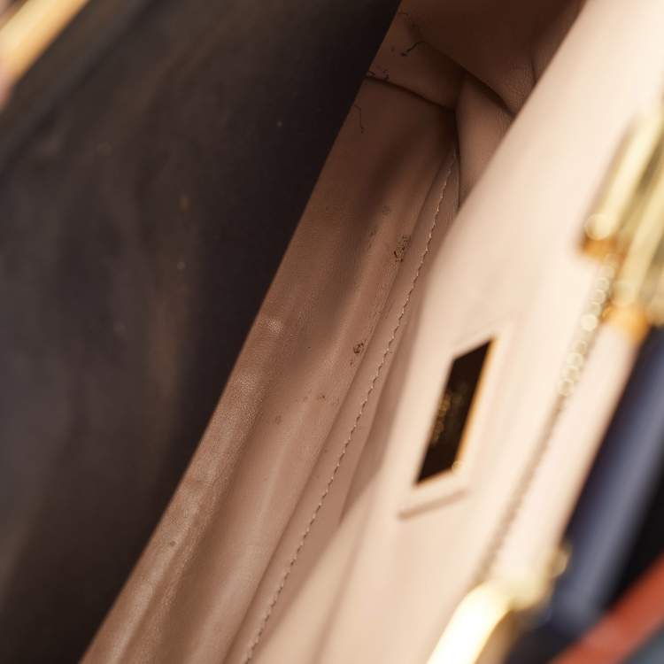 Pre Owned Fendi Navy Blue Leather Medium Peekaboo Top Handle Bag