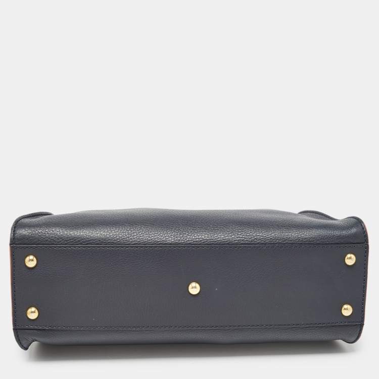 Pre Owned Fendi Navy Blue Leather Medium Peekaboo Top Handle Bag