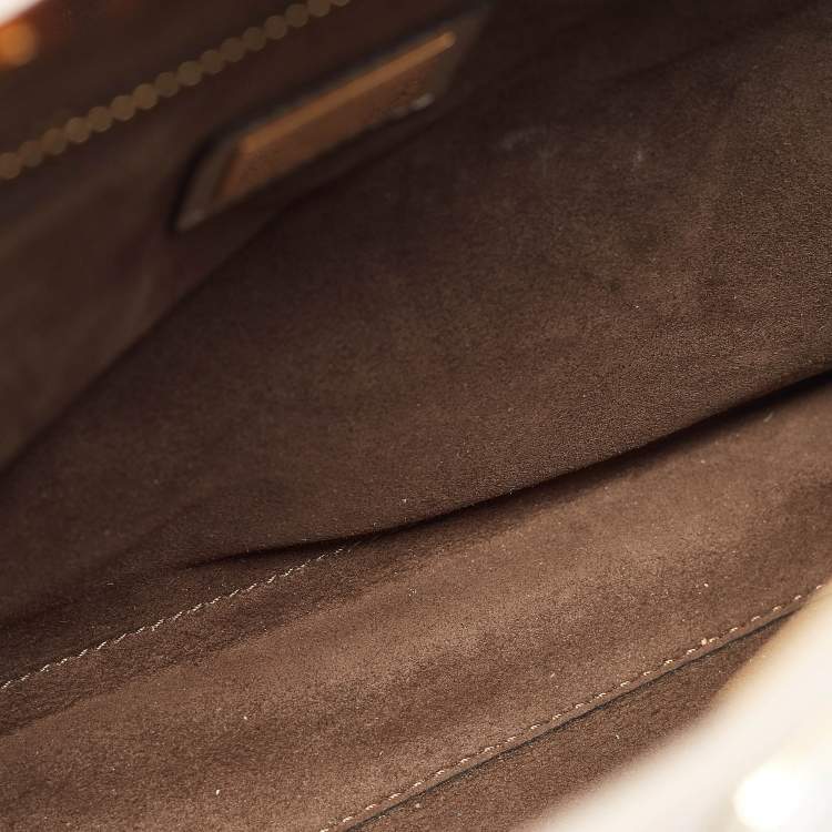 Pre Owned Fendi Beige Leather Medium Peekaboo Top Handle Bag