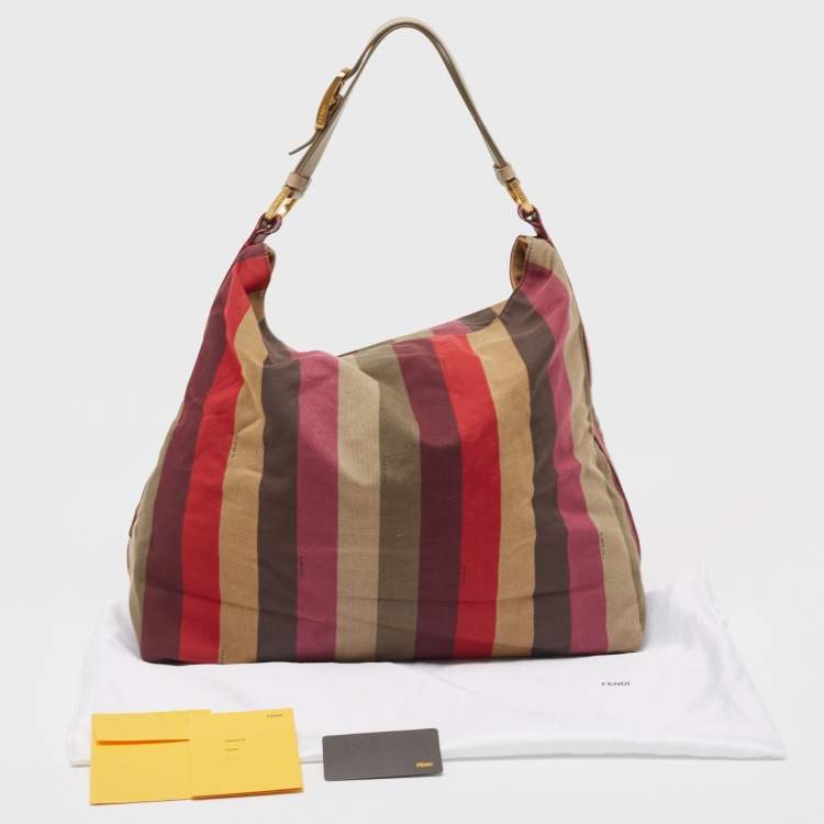 Pre Owned Fendi Multicolor Fabric and Leather Large Pequin Striped Hobo