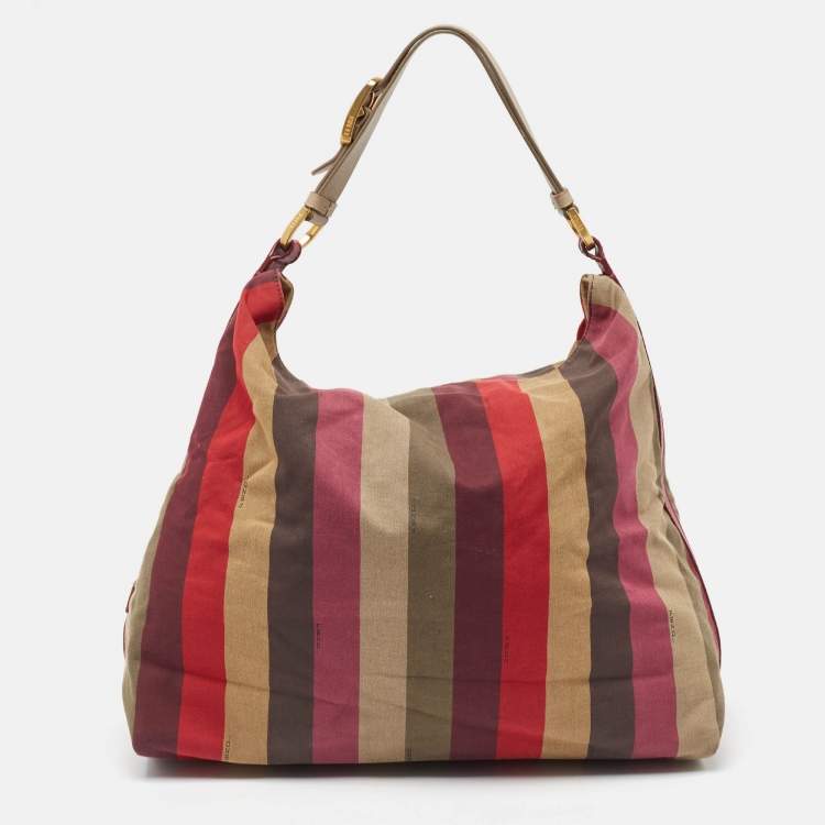 Pre Owned Fendi Multicolor Fabric and Leather Large Pequin Striped Hobo
