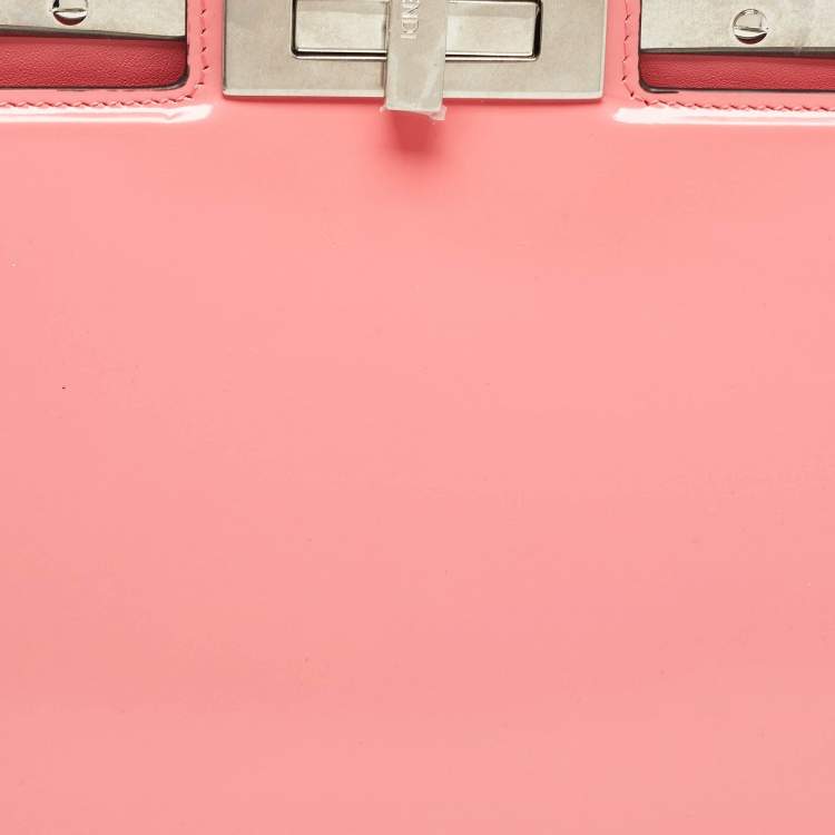 Pre Owned Fendi Pink Patent Leather Medium Peekaboo Cut Bag