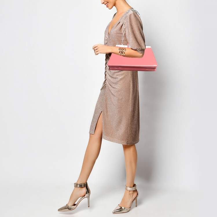 Pre Owned Fendi Pink Patent Leather Medium Peekaboo Cut Bag