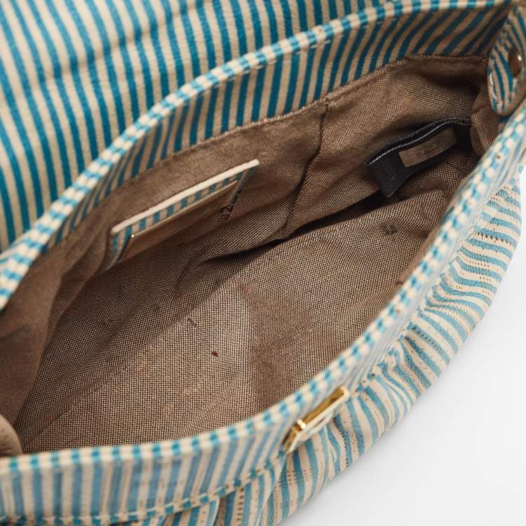 Pre Owned Fendi Blue/White Stripe Leather Mini Perforated FF Chef Pochette Bag