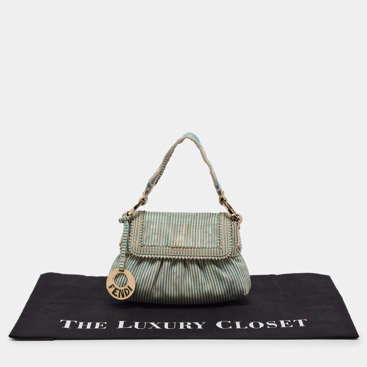 Pre Owned Fendi Blue/White Stripe Leather Mini Perforated FF Chef Pochette Bag