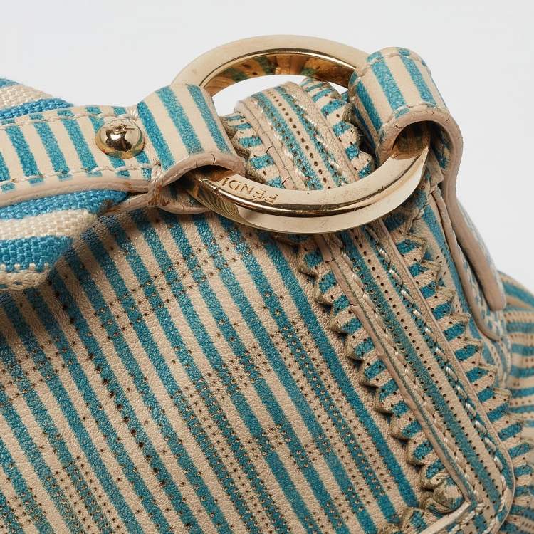 Pre Owned Fendi Blue/White Stripe Leather Mini Perforated FF Chef Pochette Bag