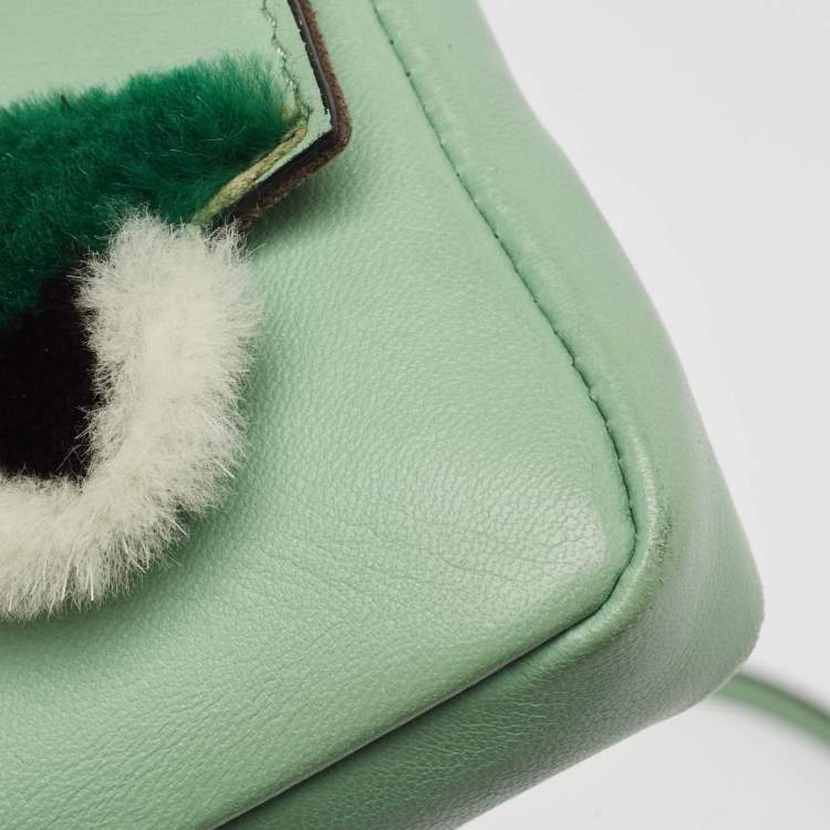 Pre Owned Fendi Green Leather and Fox Fur Micro Buggie Baguette Bag