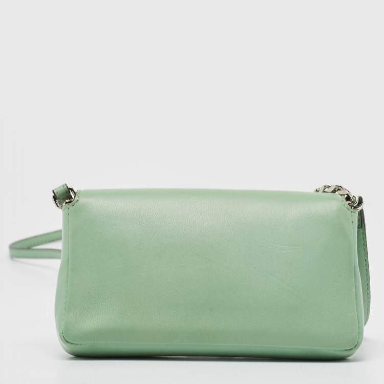 Pre Owned Fendi Green Leather and Fox Fur Micro Buggie Baguette Bag