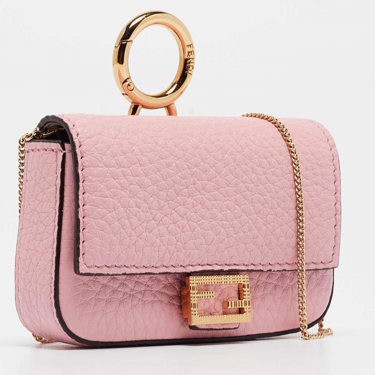 Pre Owned Fendi Pink Leather Nano Baguette Charm Bag