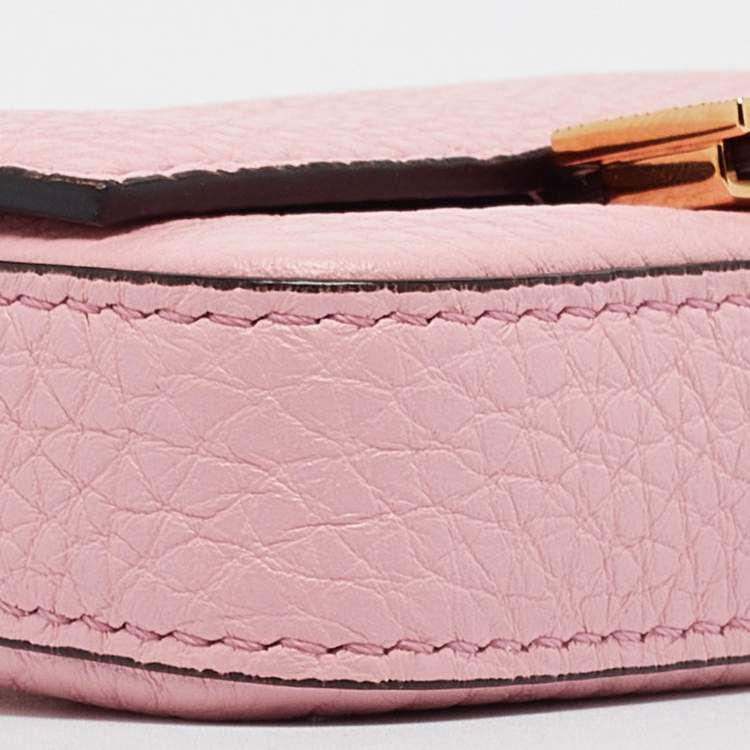 Pre Owned Fendi Pink Leather Nano Baguette Charm Bag