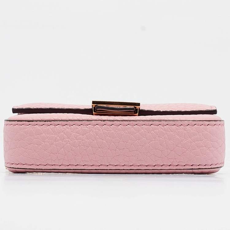 Pre Owned Fendi Pink Leather Nano Baguette Charm Bag