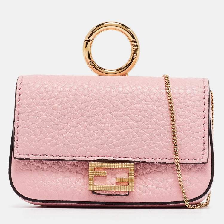 Pre Owned Fendi Pink Leather Nano Baguette Charm Bag