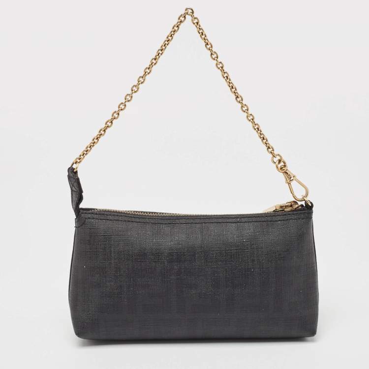 Pre Owned Fendi Black Zucca Coated Canvas Accessories Pochette