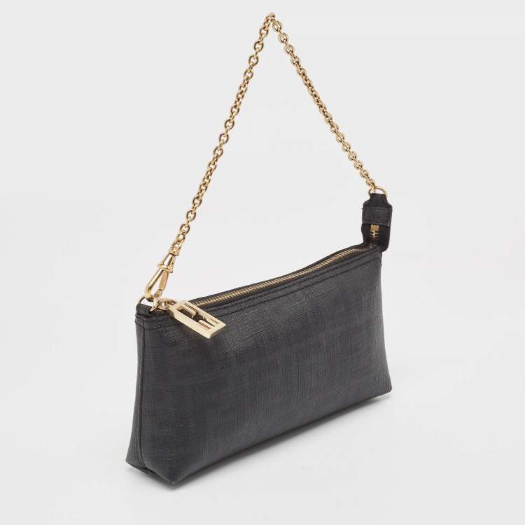 Pre Owned Fendi Black Zucca Coated Canvas Accessories Pochette