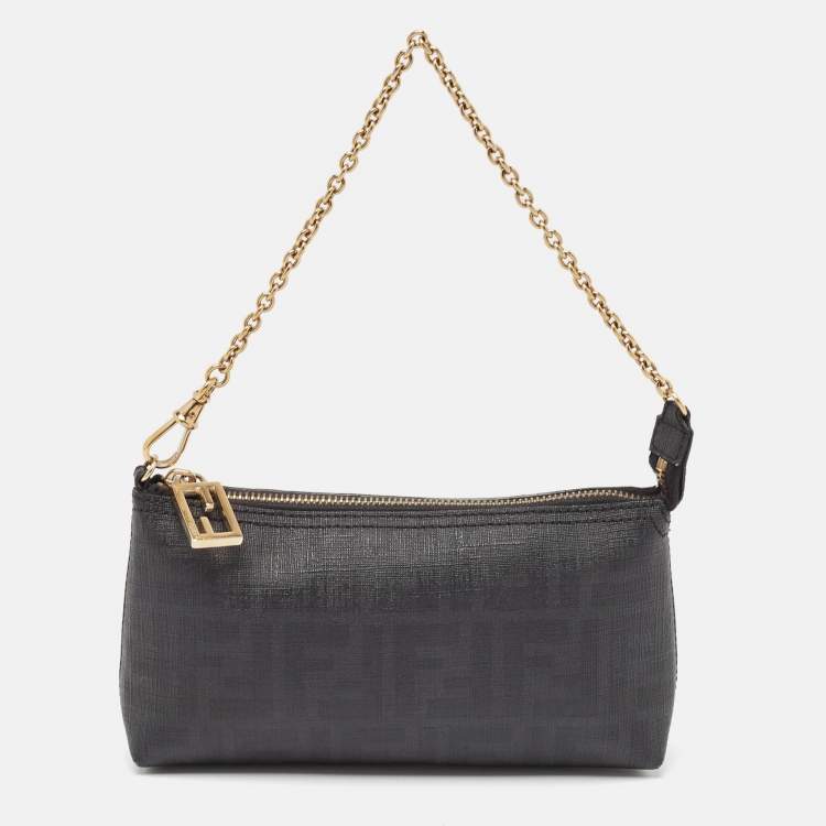 Pre Owned Fendi Black Zucca Coated Canvas Accessories Pochette