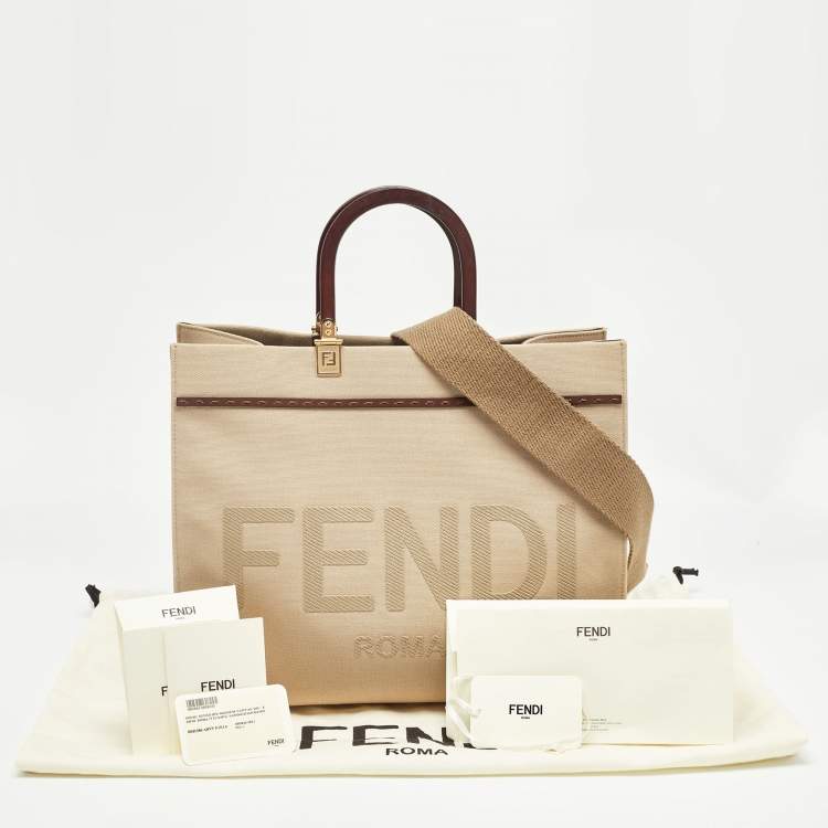 Pre Owned Fendi Beige Canvas Medium Sunshine Tote